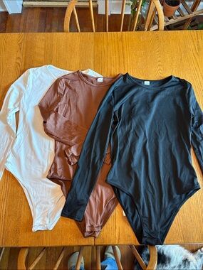 Bundle- Three-Pack Girls Long Sleeve Bodysuits - Black, Brown, White